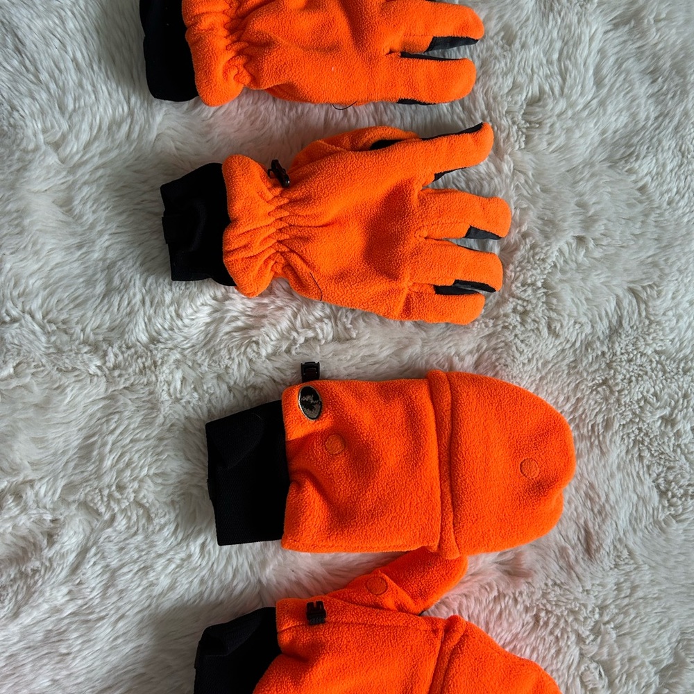 Orange Convertible Mittens and Gloves - Fleece Winter Gloves and Hat